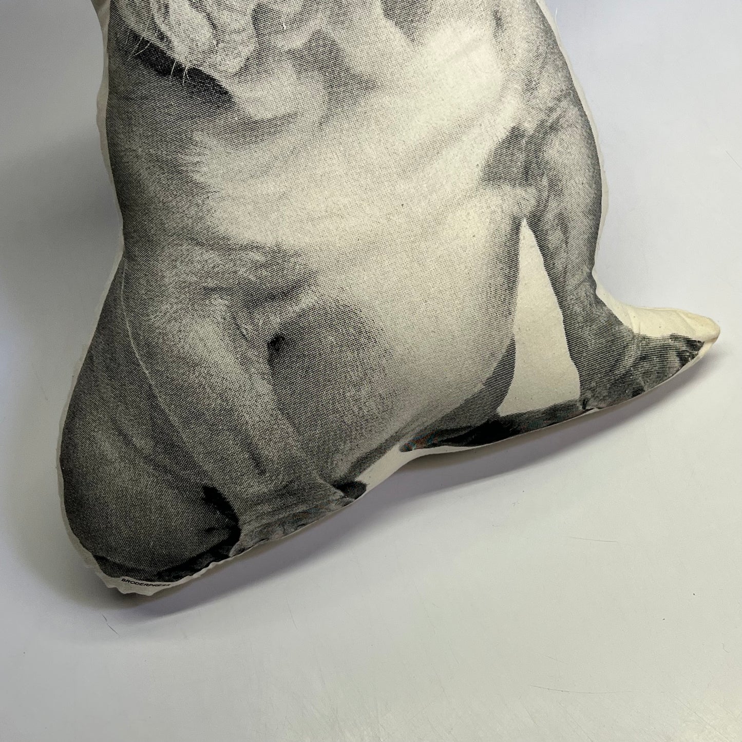 BRODERPRESS Hand Silkscreened Contoured Bulldog Pillow 13"x11" Black & White