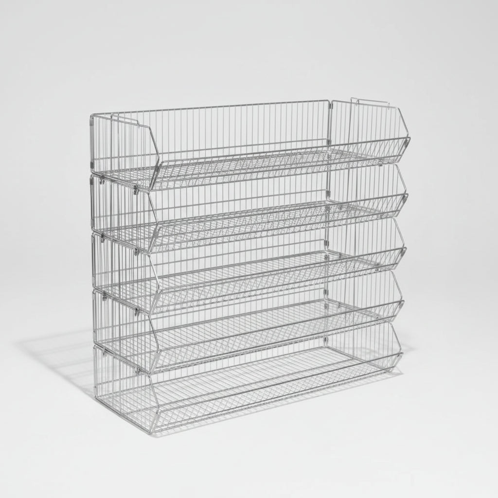 QUANTUM (5 SHELVES) Stacking Baskets Display W/ 20 Dividers 20"x16" Gray 2036BC