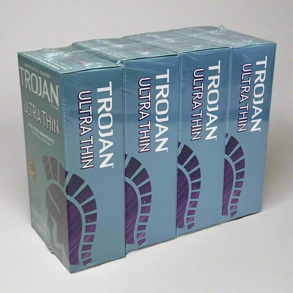 TROJAN (4 Boxes of 12) Ultra Thin Latex Condoms, Light Mint BB 01/26
