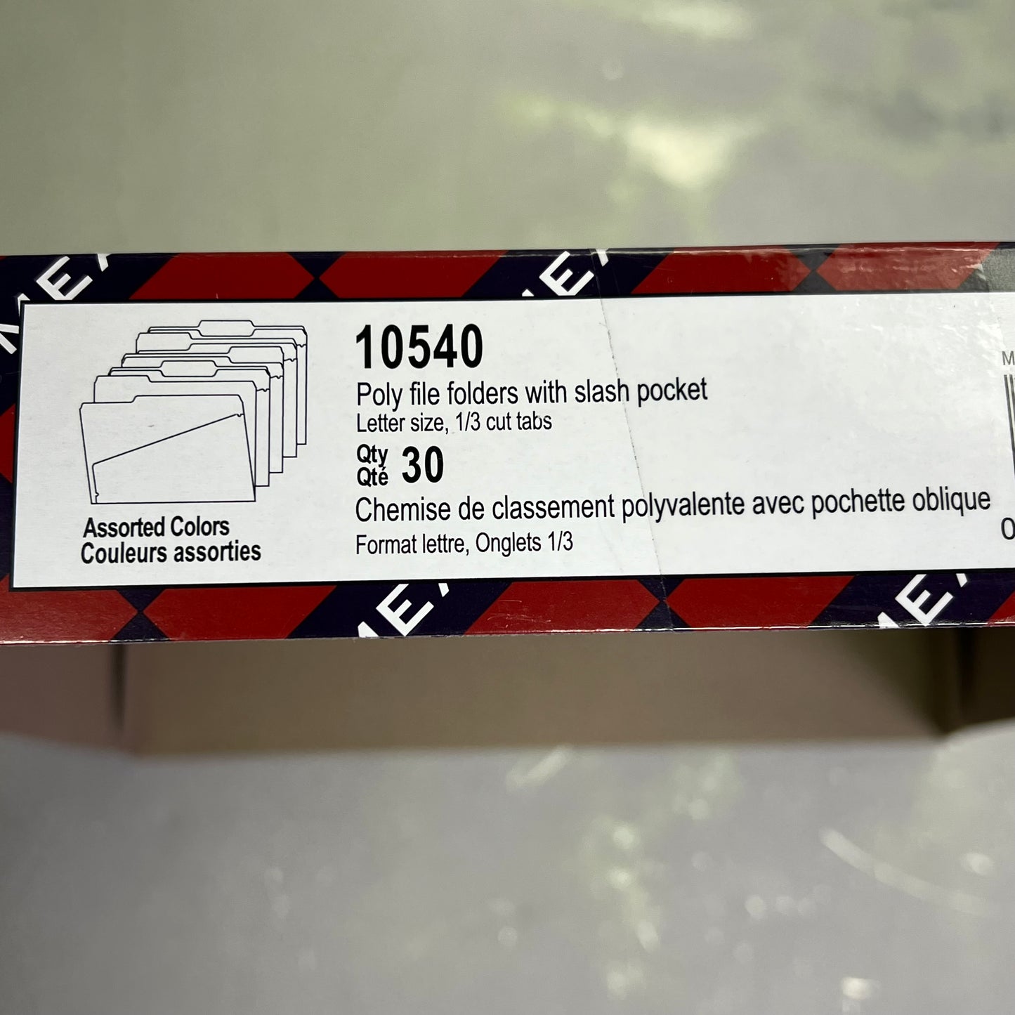 ZA@ SMEAD (30 PACK) Poly File Folders W/ Slash Pocket  1/3 Cut Assorted Colors 10540