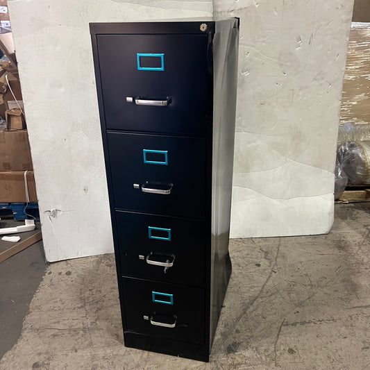 ZA@ ALERA 4-Drawer Vertical Fioe Cabinet 25473 Black Sz 52"H x 15"w x 25" D (AS-IS)(some cosmetic damage)