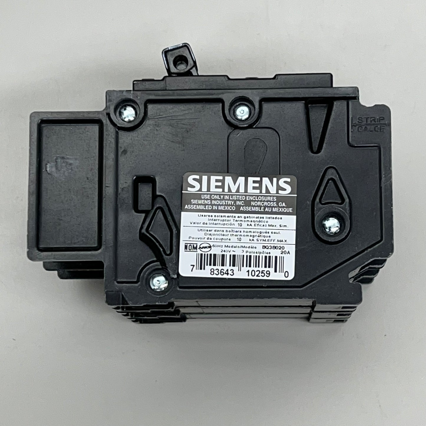 SIEMENS 20Amp Circuit Breaker Bolt-On 3 Pole 240 Volt BQ3B020