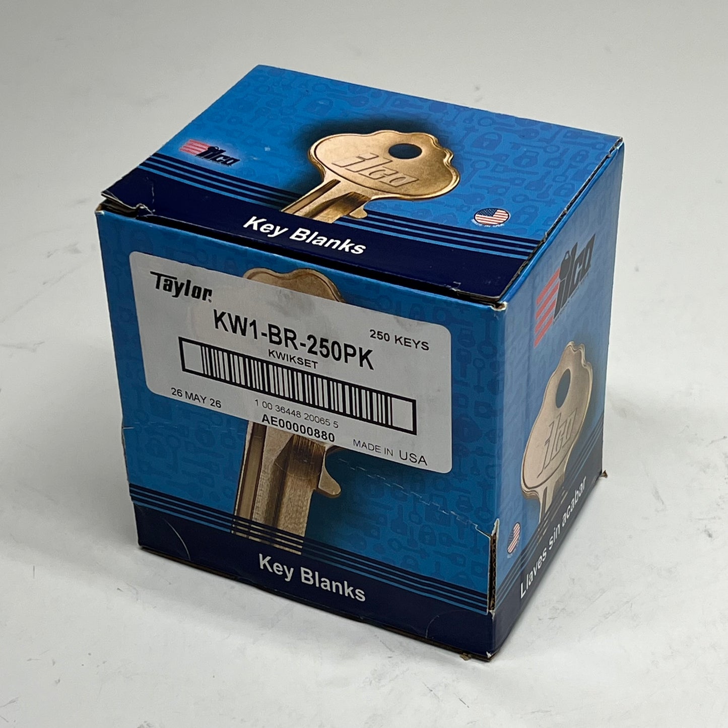 TAYLOR (250 PACK) Bin Pack Key Blanks Brass Finish KW1-BR-250PK
