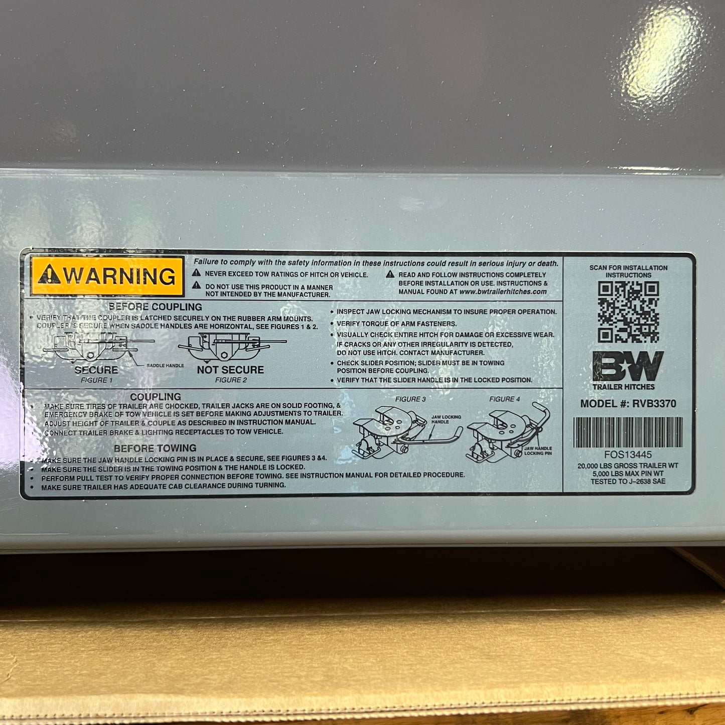 BW TRAILER Trailer Hitch/Related 33"W x 36"L x 10"H Grey RVB3370/RVC3006