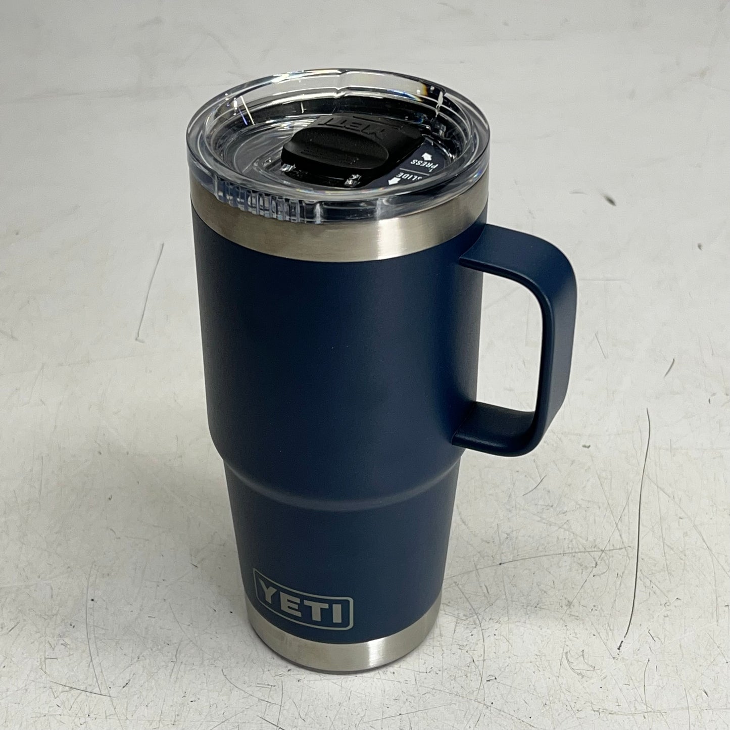 YETI Rambler Double Wall Travel Mug Etched Mineragua 20oz Navy Blue 4010