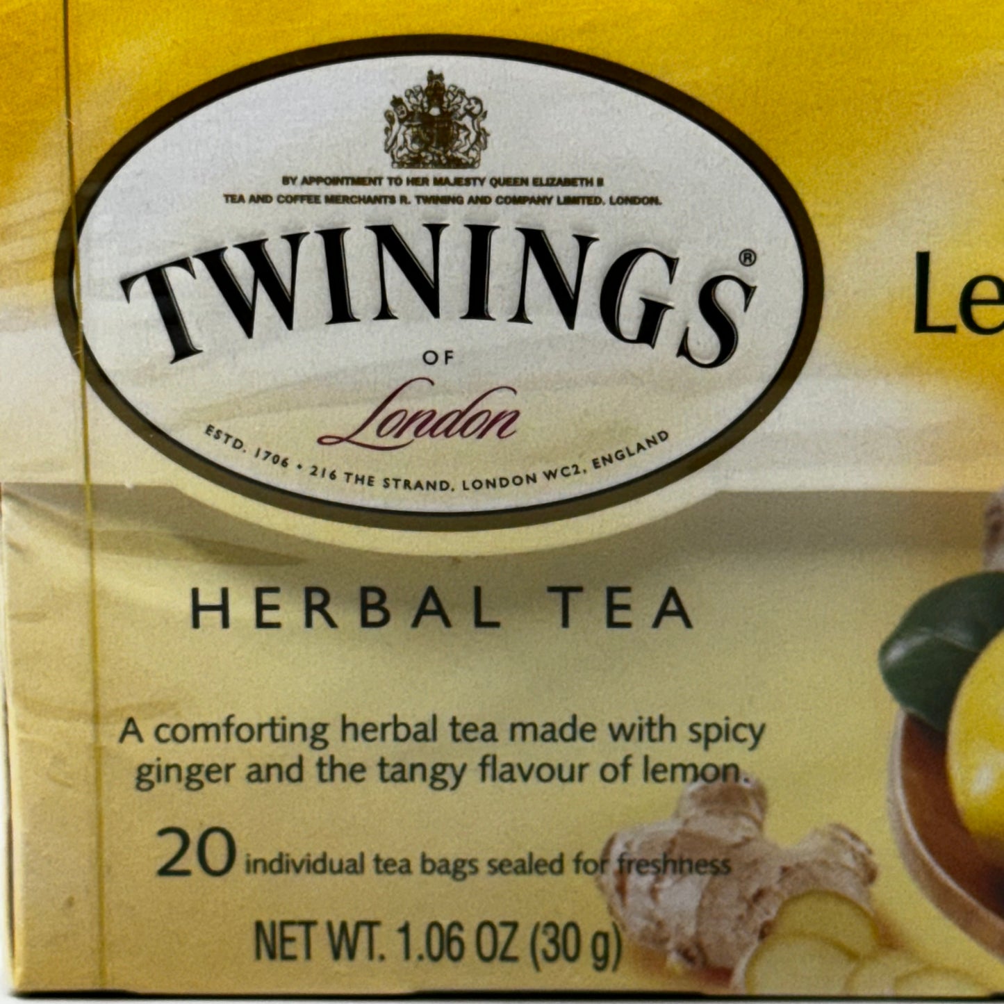 TWININGS of London (6 PACK) Lemon & Ginger Herbal Tea 20 Bags per Box 16895 Exp 7/25