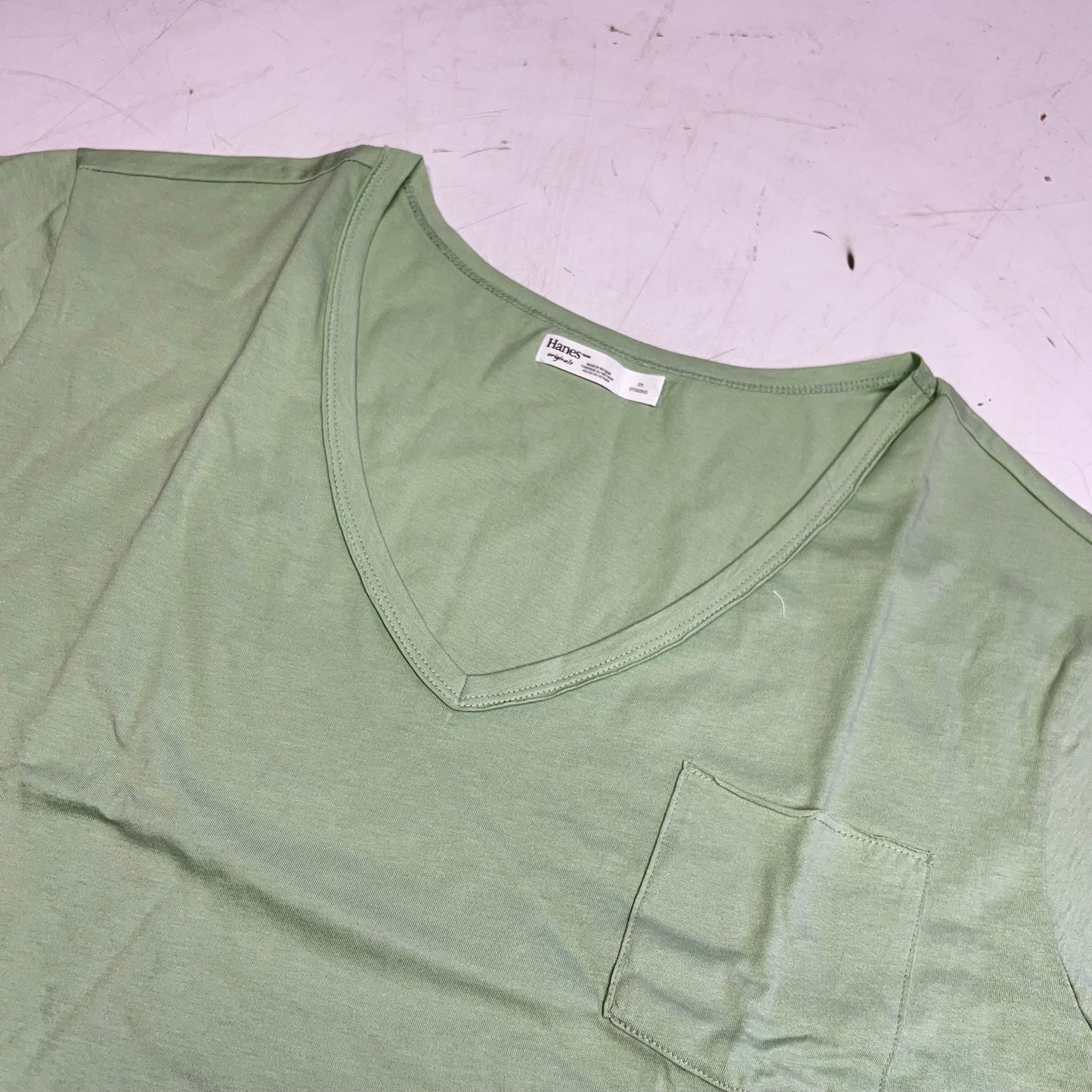 HANES Originals V Neck Tee Shirt W/ Chest Pocket Women's Sz 3X Butter Mint