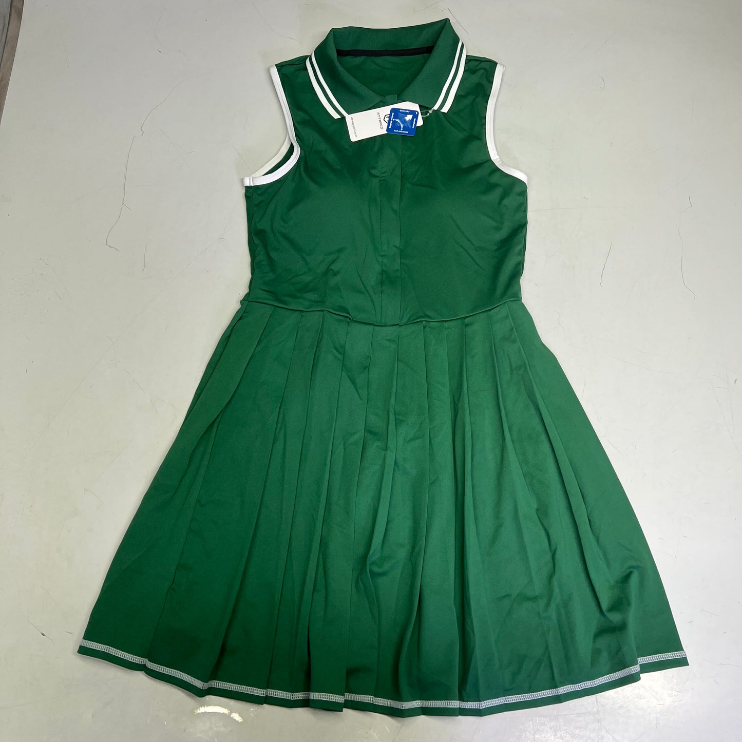 CHARMO Tennis Polo Dress Pleated Skirt W/ Shorts Women's Sz M Grass Green