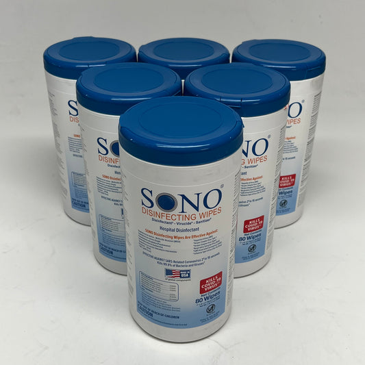 SONO (6 PACK, 80 Wipes Each) Disinfecting Wipes For Plastic & Rubber Surfaces