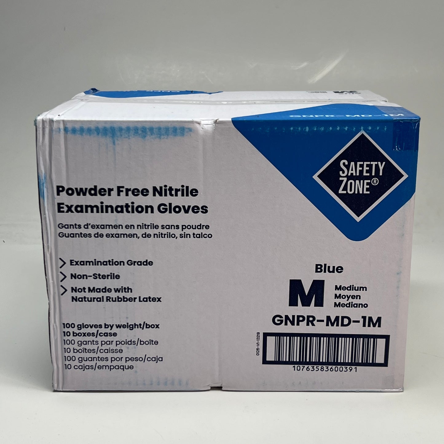 SAFETY ZONE (1000 Gloves) Powder Free Nitrile Examination Gloves Sz Medium - Blue
