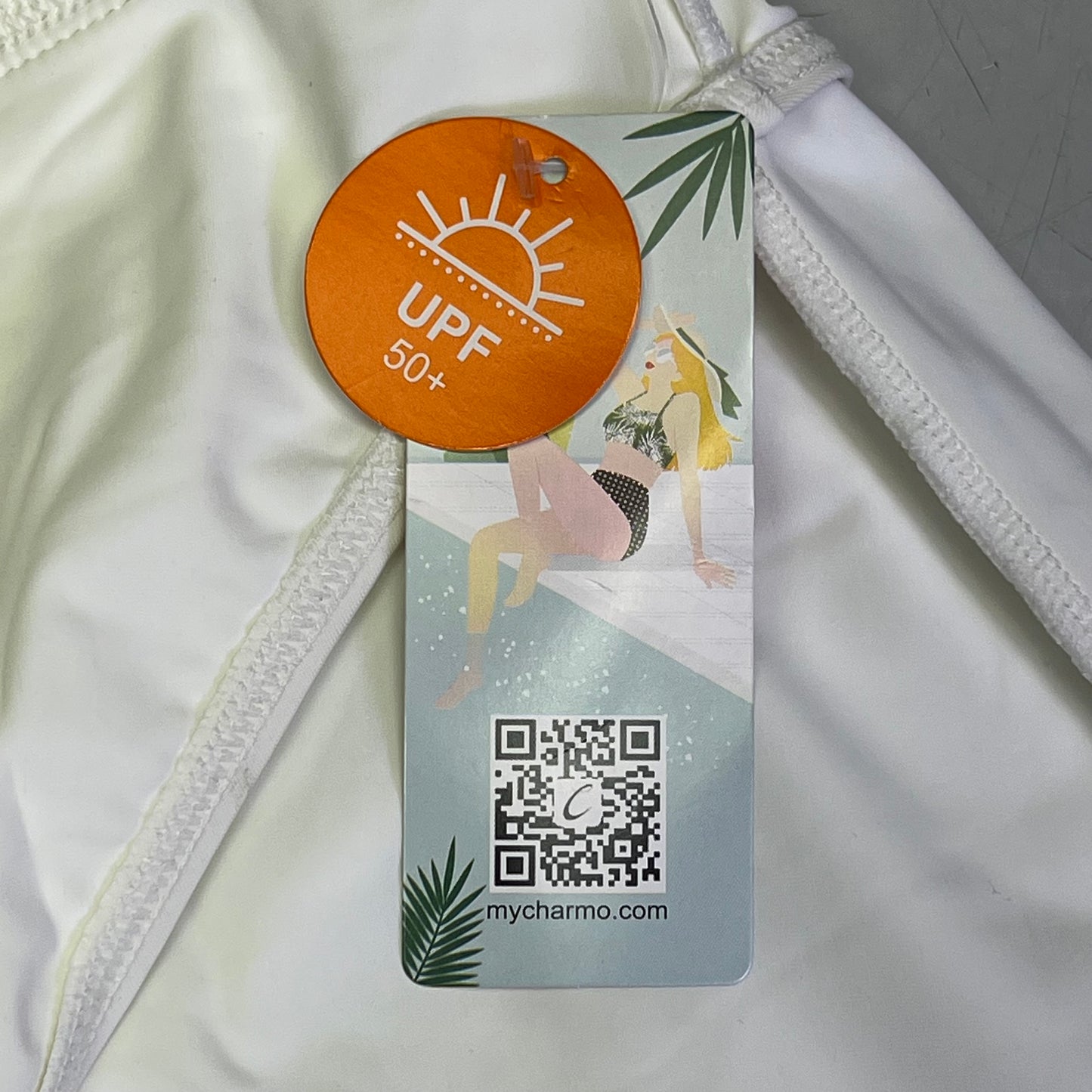 CHARMO High Waisted Swim Bottom Skirt W/ Built-in Briefs Women's Sz L White