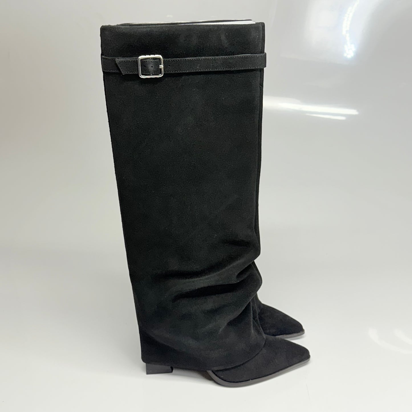 FREE PEOPLE Felicity Foldover Boot Sz 7 WS Knee-High Length Black Suede 84607712
