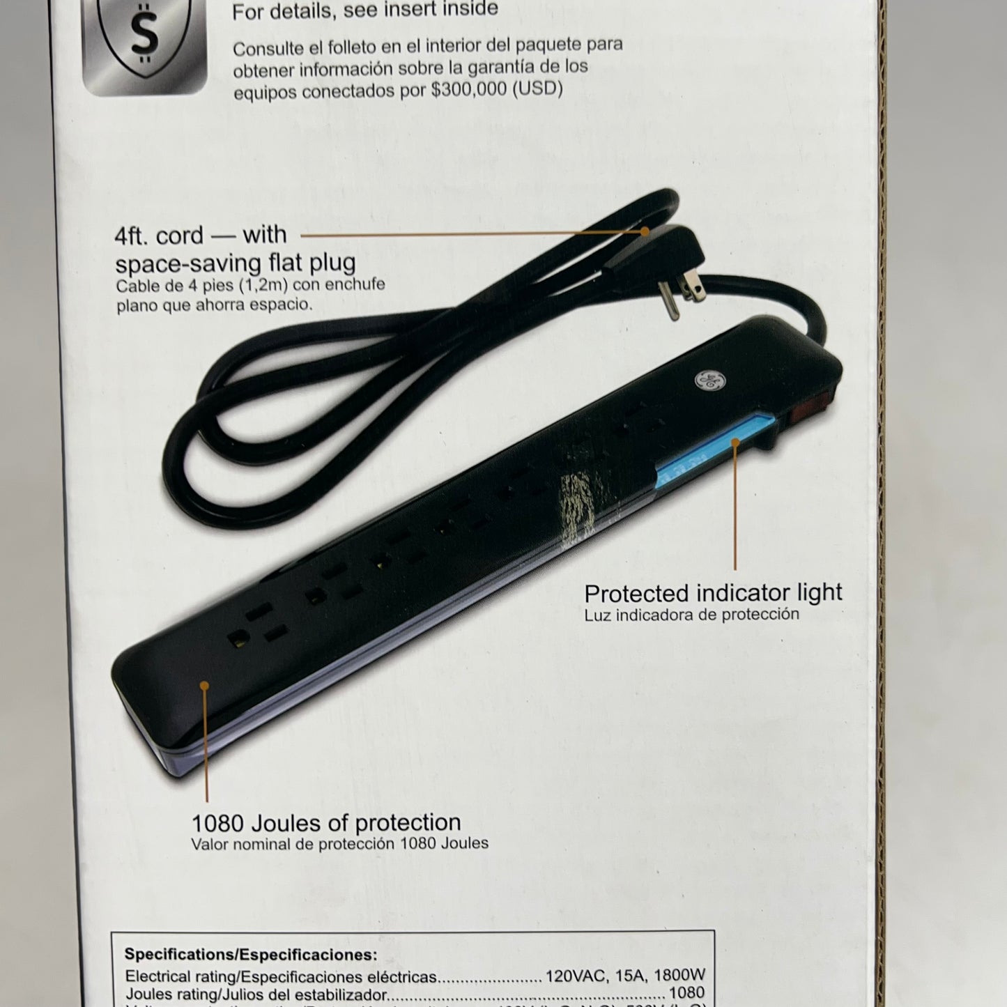 GENERAL ELECTRIC Jasco Ultra Pro Surge Protector 7 Outlet 4' Cord Black 5597
