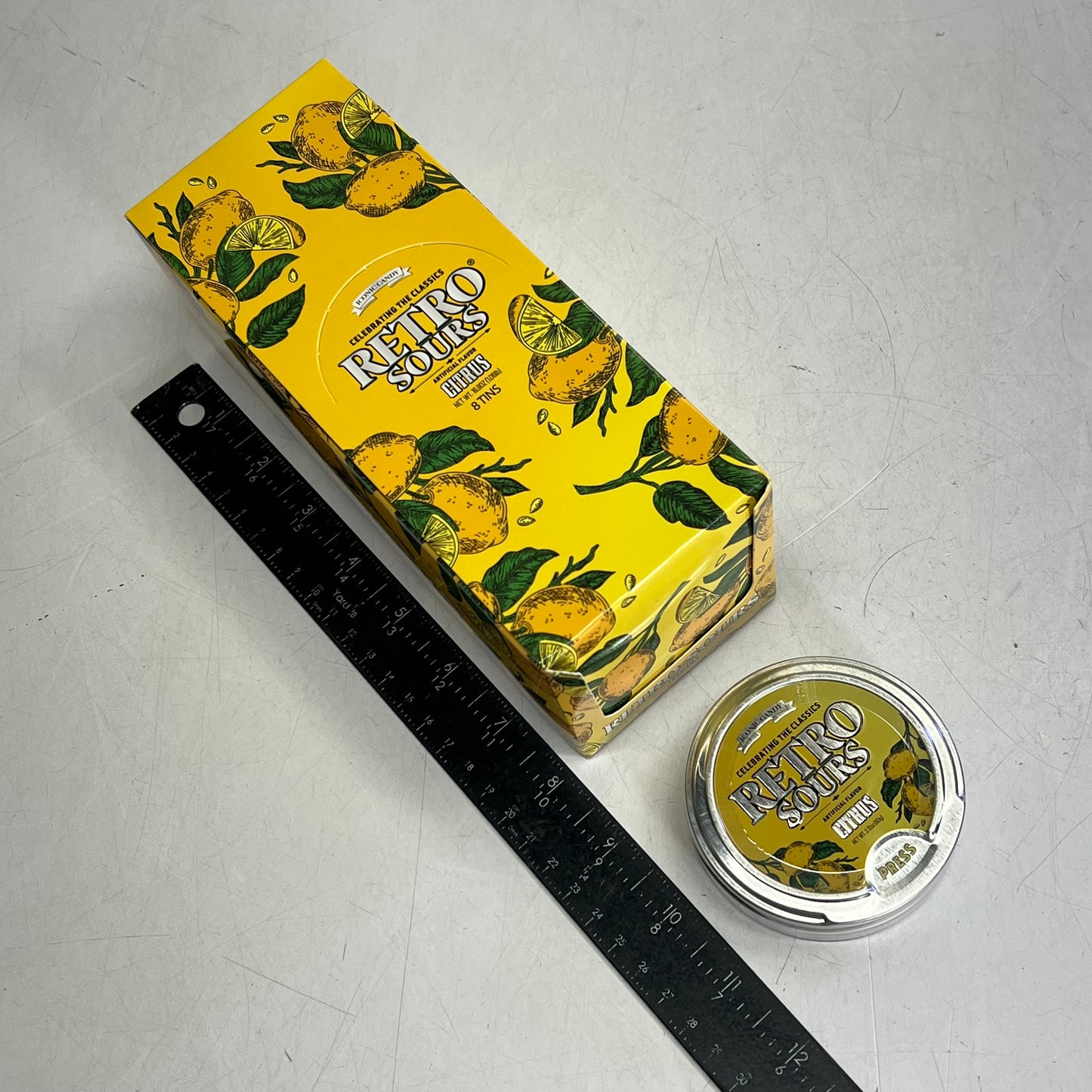 ICONIC CANDY (8 PACK) Retro Sours Citrus Flavor Candy Tins 16.9oz Yellow