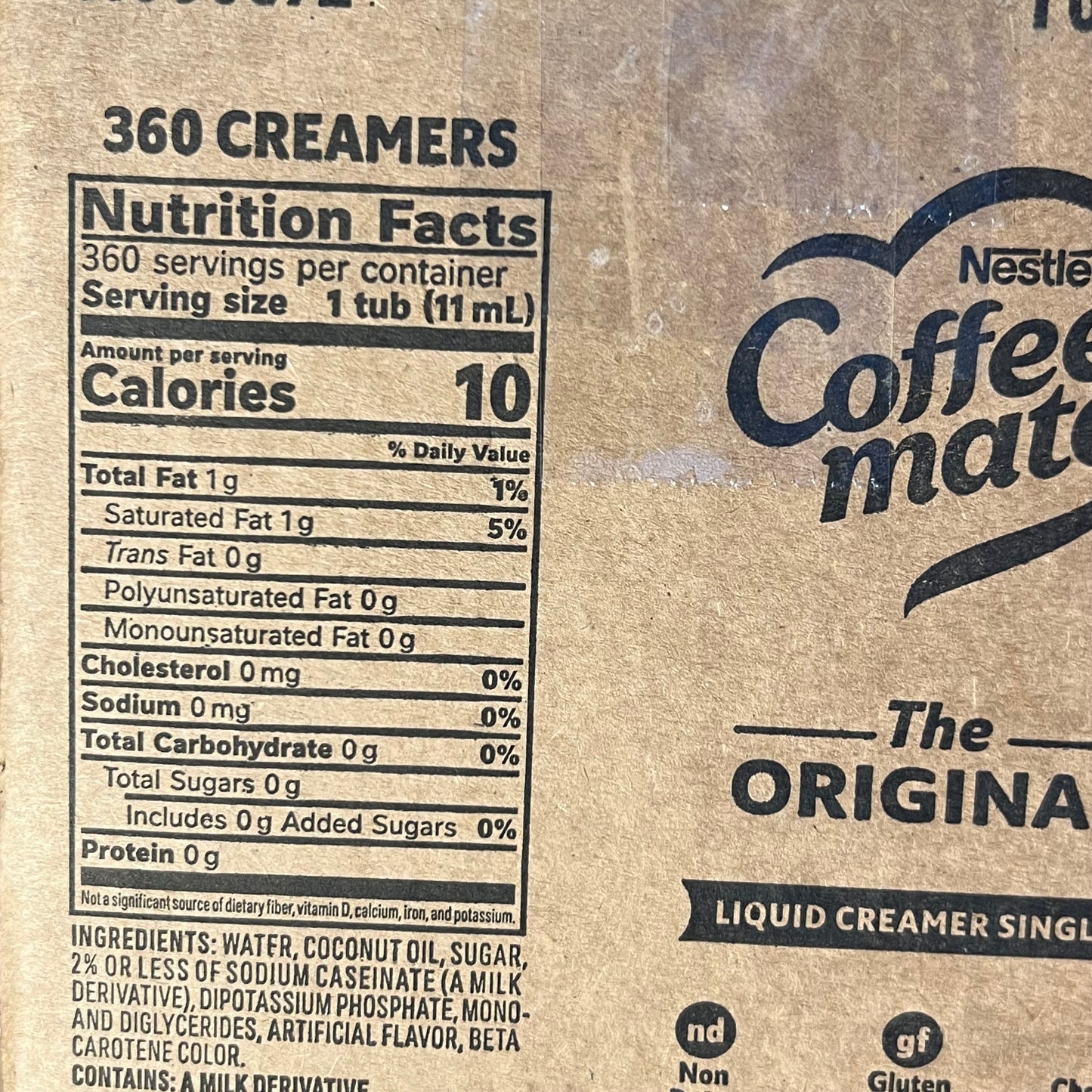 NESTLE (360 PACK) Coffee Mate Liquid Creamer Singles 0.38 fl oz. 11000372 BB 01/27