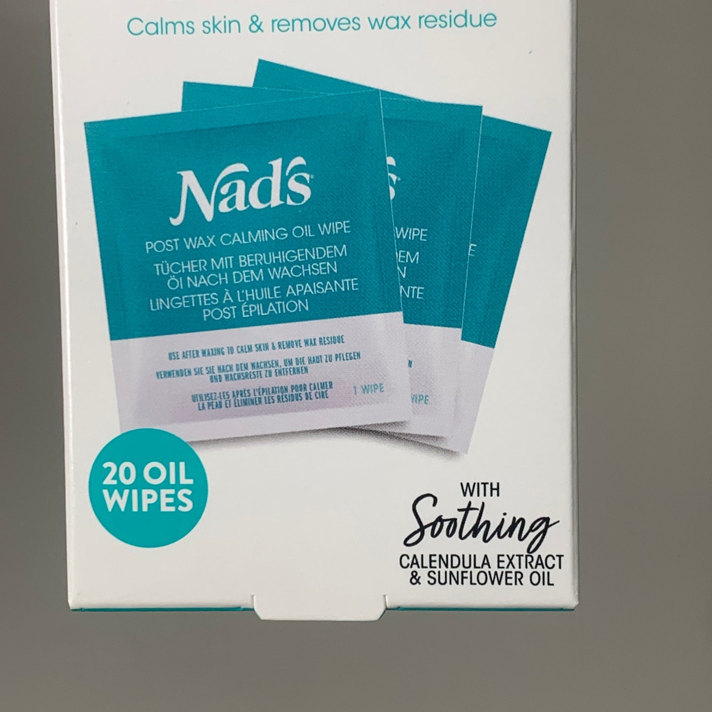 NADS Post Wax Calming Oil Wipes Soothing Calendula Extract and Sunflower Oil 7454EN24 (New)