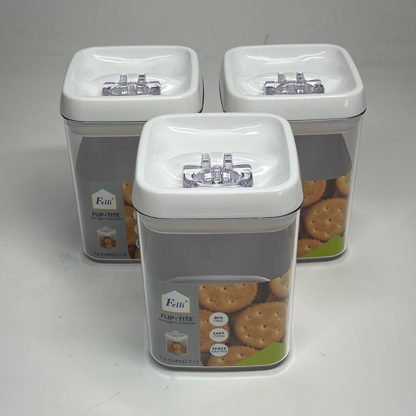 FELLI  (3 PACK) Flip Tite Storage Containers Set 1.7 L White/Clear NLQ507A-060