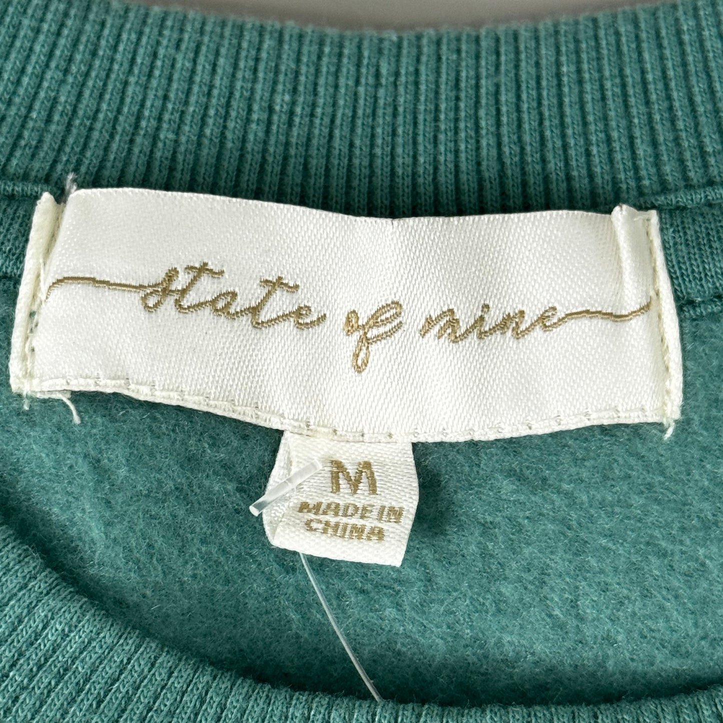 STATE OF MINE London Embroidered Crewneck Hoodie Sage Women's Sz M 15711