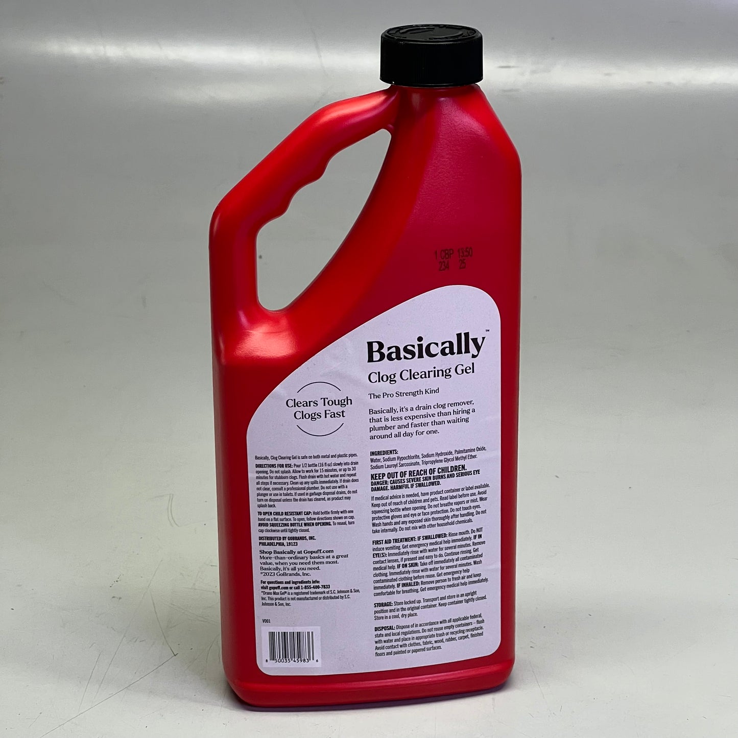 BASICALLY (2 PACK) Drain Clog Remover Gel 32 Oz 32 fl oz Red V001