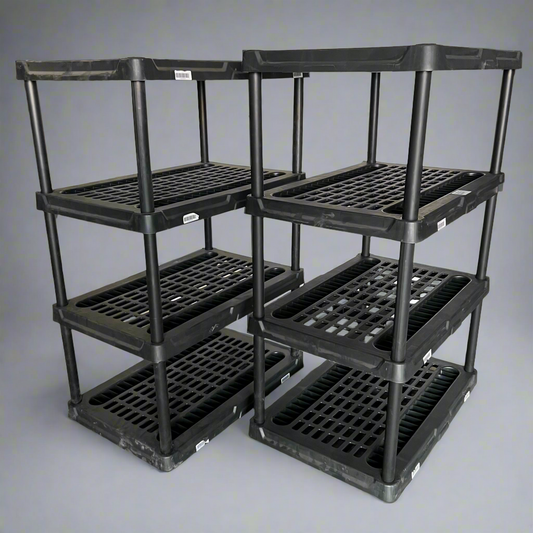 ZA@ BLACK+DECKER (2 PACK) 4-Tier Heavy Duty Ventilated Plastic Storage Shelving Unit Sz 36"L x 23.25"W X 54"H Black (AS-IS, Slight Damage) B