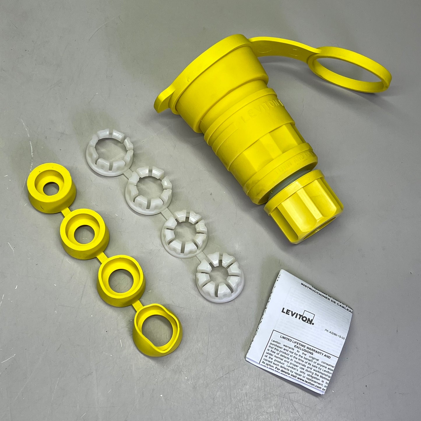 LEVITON Industrial Grade Wet Guard Connector 30 Amp, 250 Volt Yellow 162-29W48