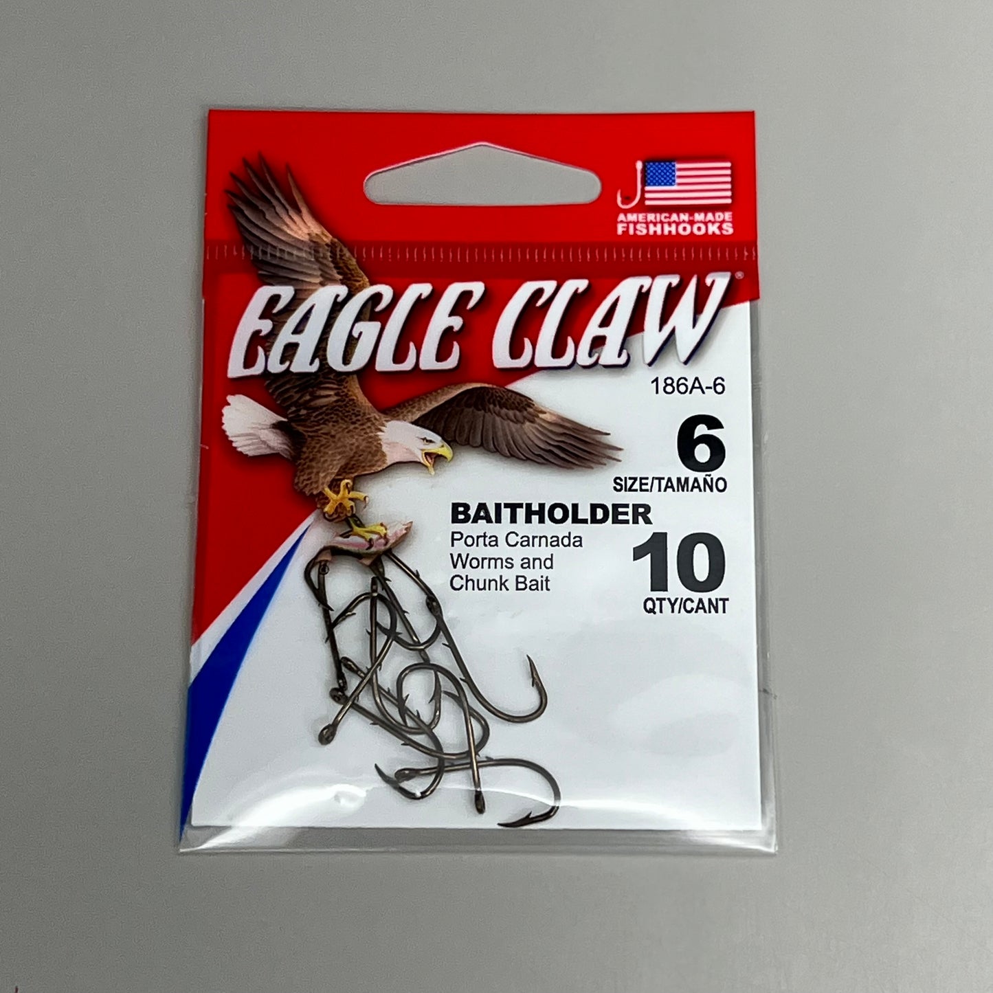 EAGLE CLAW (5 PACK) Offset Worm & Chunk Bait Holder Bronze #6 10pc 186A-6