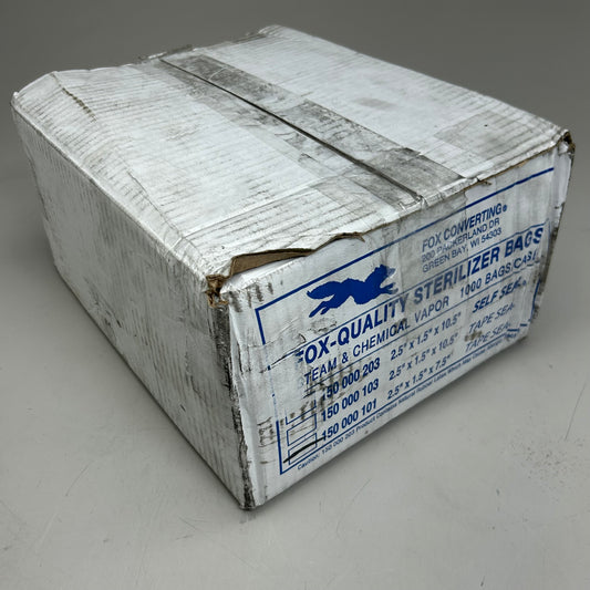 FOX CONVERTING  (1 Box, 1000 Bags) Tape Seal Sterilizing Bags 2.5"x1.5"x7.5" 150000101 (New Other- Distressed Packaging )