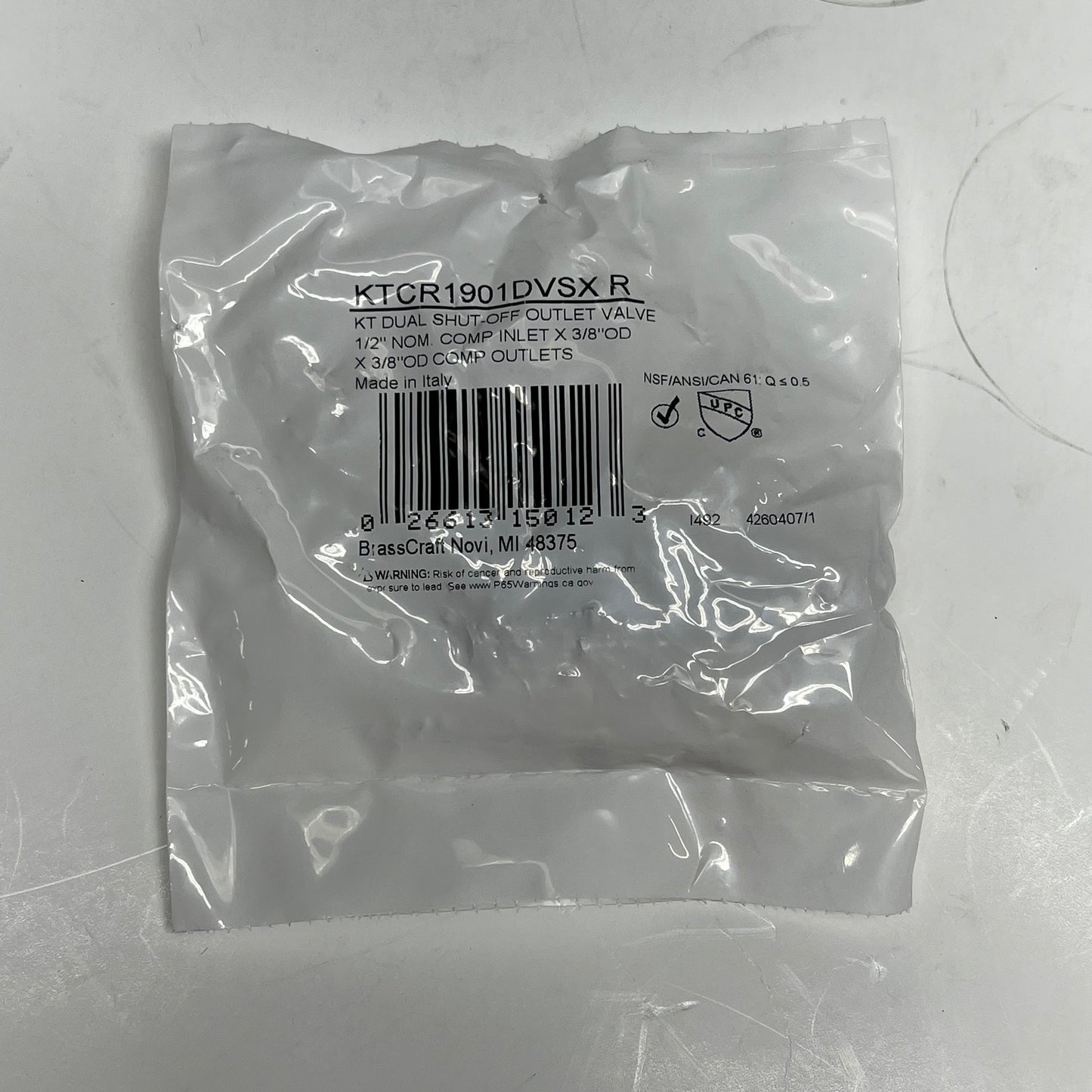 BRASSCRAFT Dual Shut-off Outlet Valve  1/2" NOM Comp Inlet Brass KTCR1901DVSXR