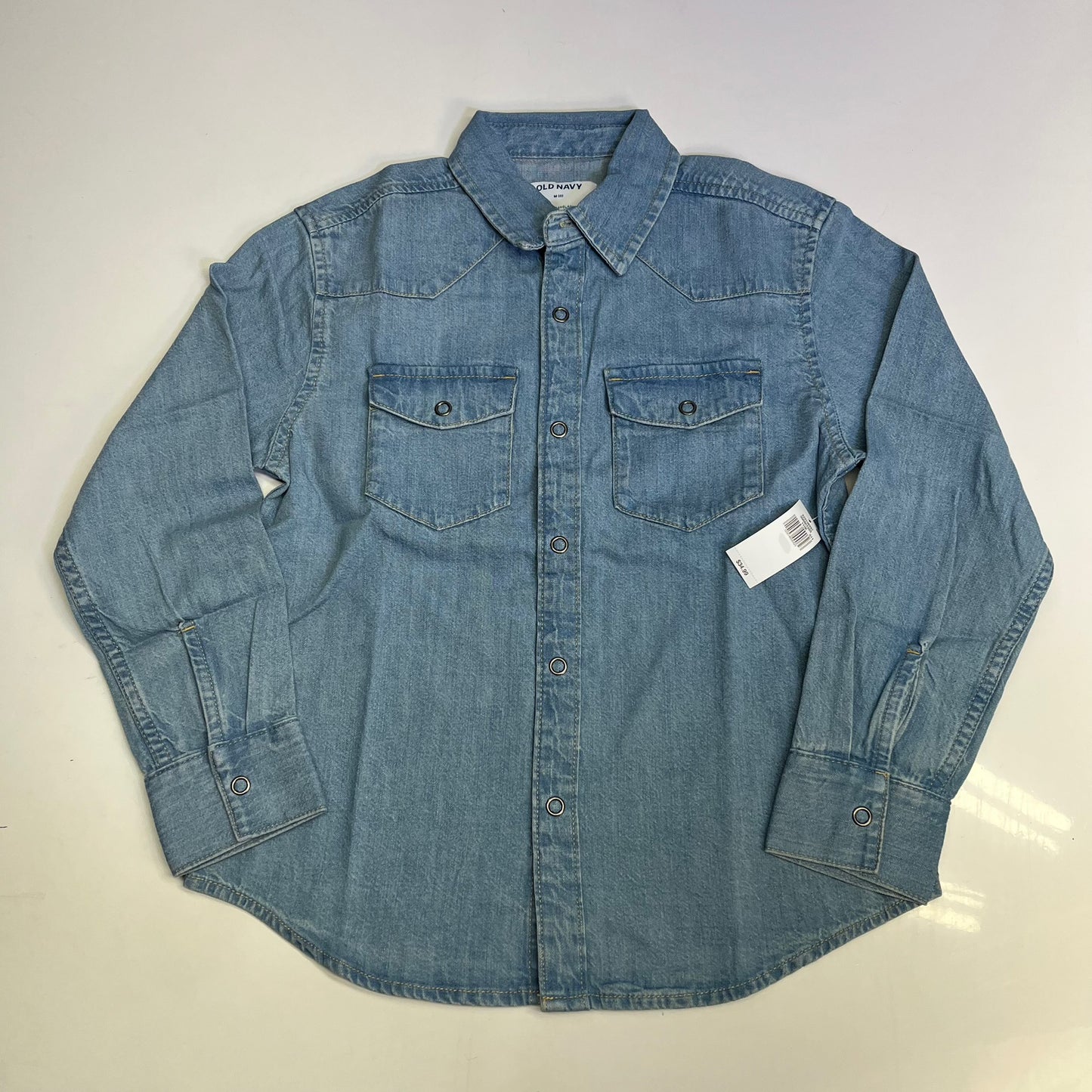 OLD NAVY Denim Western Pocket Shirt Long Sleeve Collared Boy's Sz L Light Blue