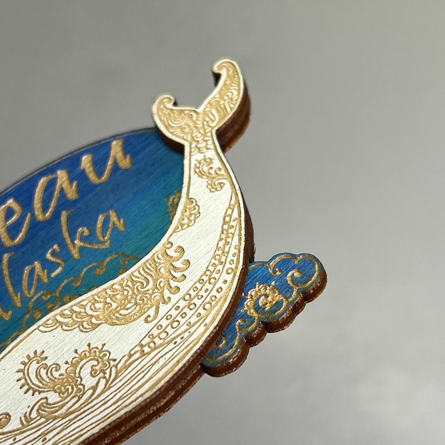 Z@ (2 PACK) Paisley Whale Laser Cut Wood Magnet Souvenir JUNEAU, AK Made In USA