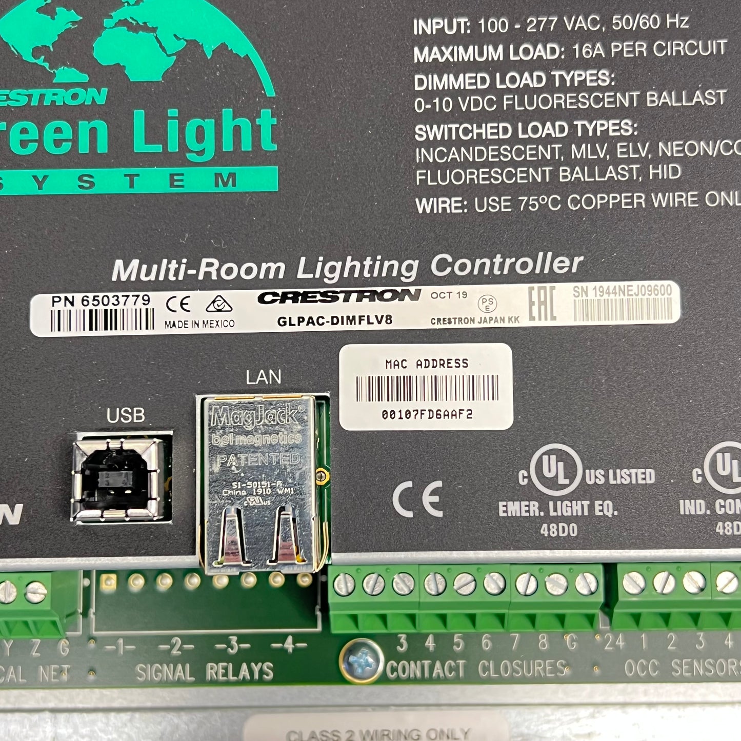 CRESTRON Green Light Integrated Lighting System for Standalone GLPAC-DIMFLV8