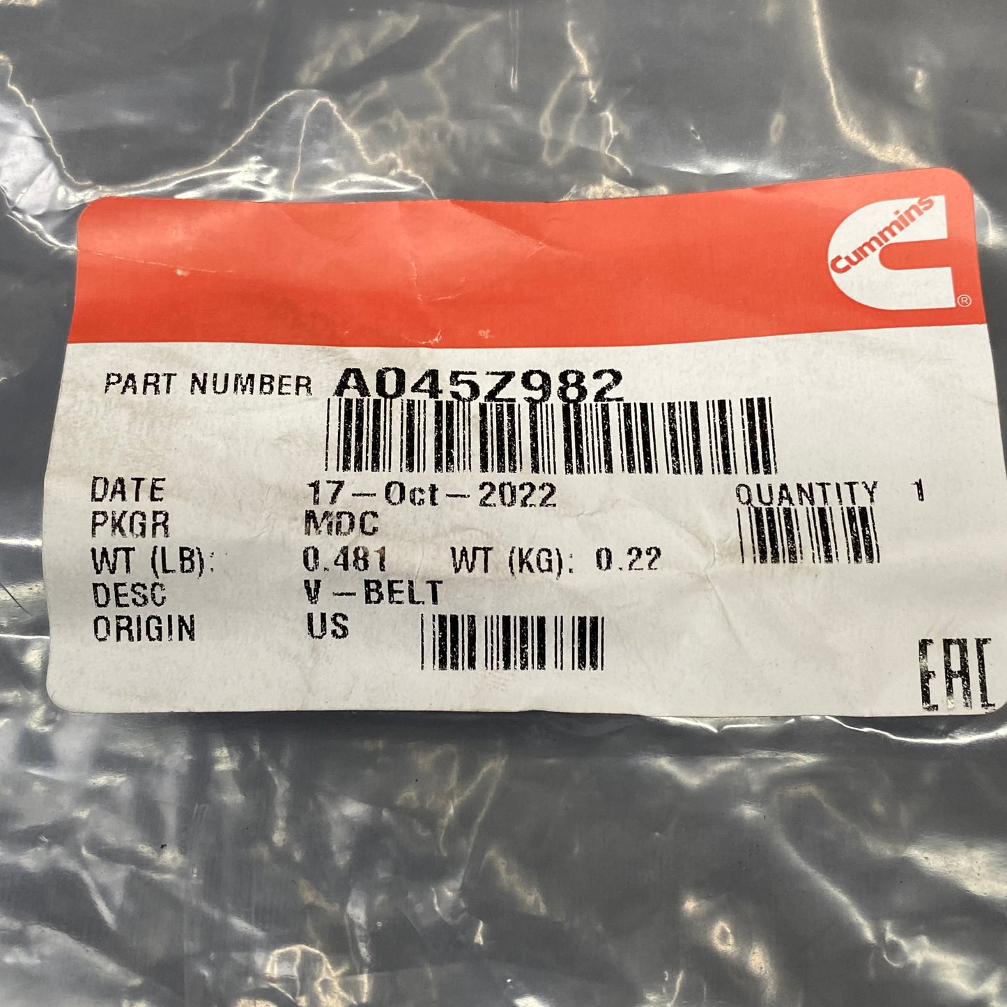 CUMMIN Onan V-belt 37.5 inch Black