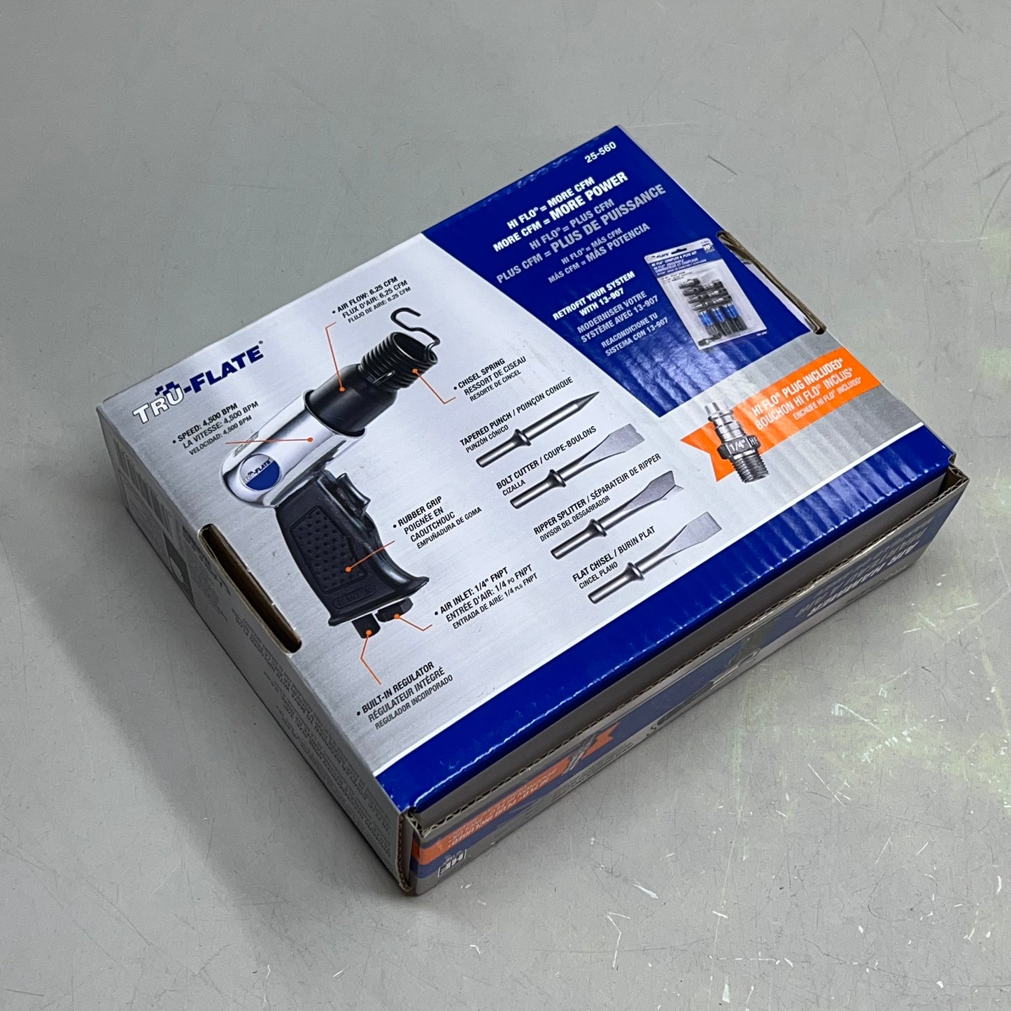 TRU-FLATE Air Chisel Hammer Hi FLO W/ 4 Chisels 4500 BPM 90 Psi 1/4" 25-560