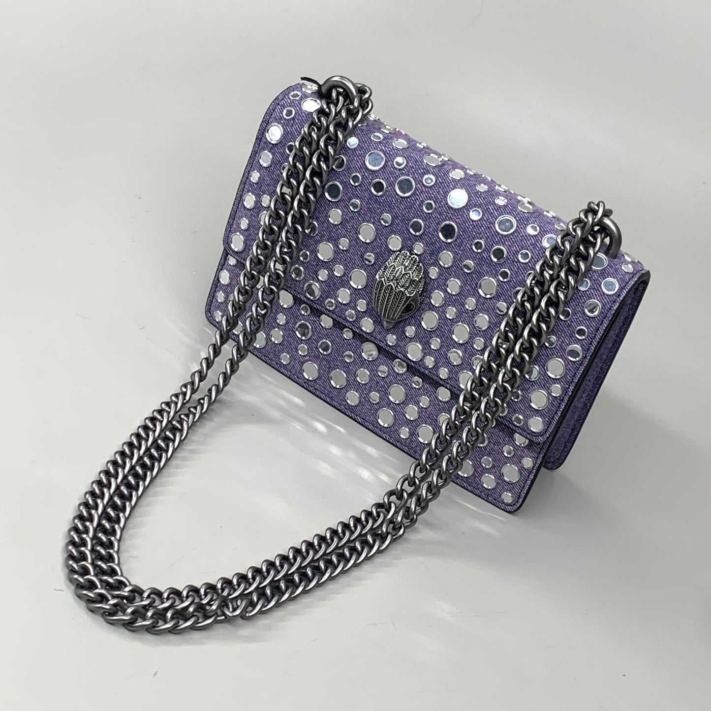 KURT GEIGER Shoreditch Small Stud Crossbody bag 8" x 6" Purple Denim 9969695669