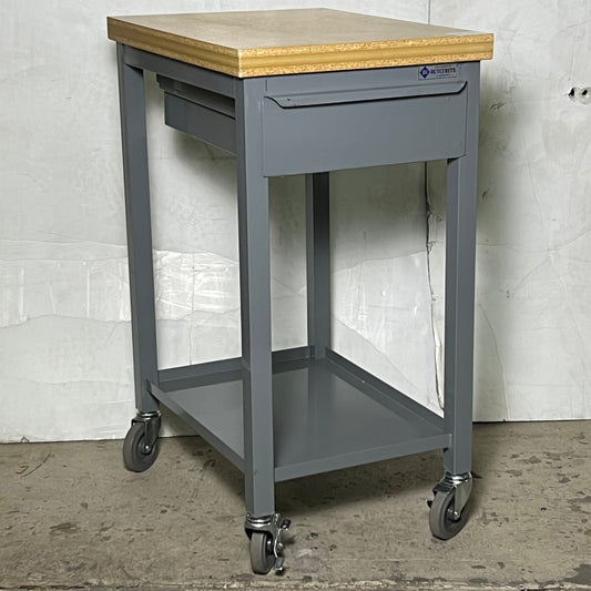 ZA@ BUILTRITE Work Table Metal Frame & Wood Surface 1.75" 4 Casters, 2 Casters with Safety Brakes Gray & Natural Wood Sz 24"x18"x35.5"