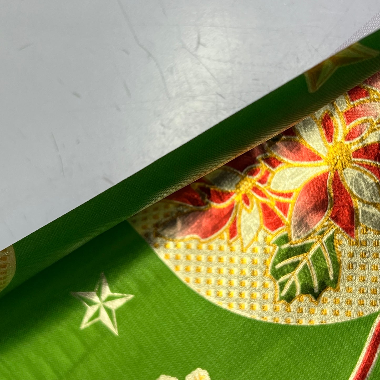 Christmas Ornaments Poinsettia & Bells Vinyl Tablecloth 54"x60' Shine Green