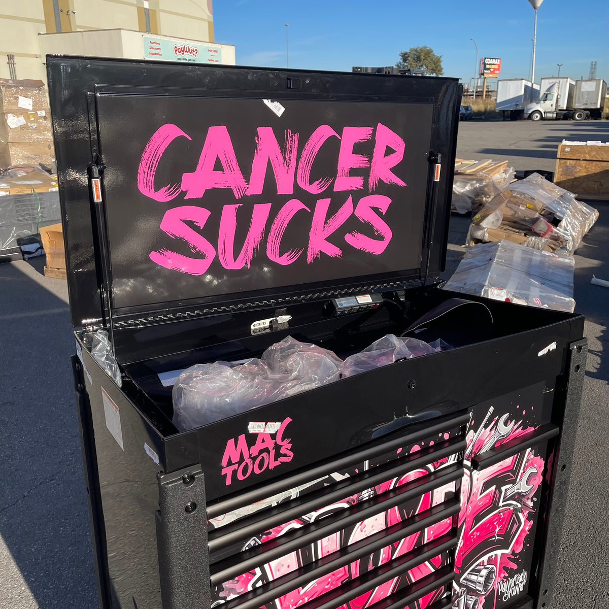 MAC TOOLS 7-Drawer Vertical Power Drawer Cart Black w/ Pink Cancer Awareness Decals