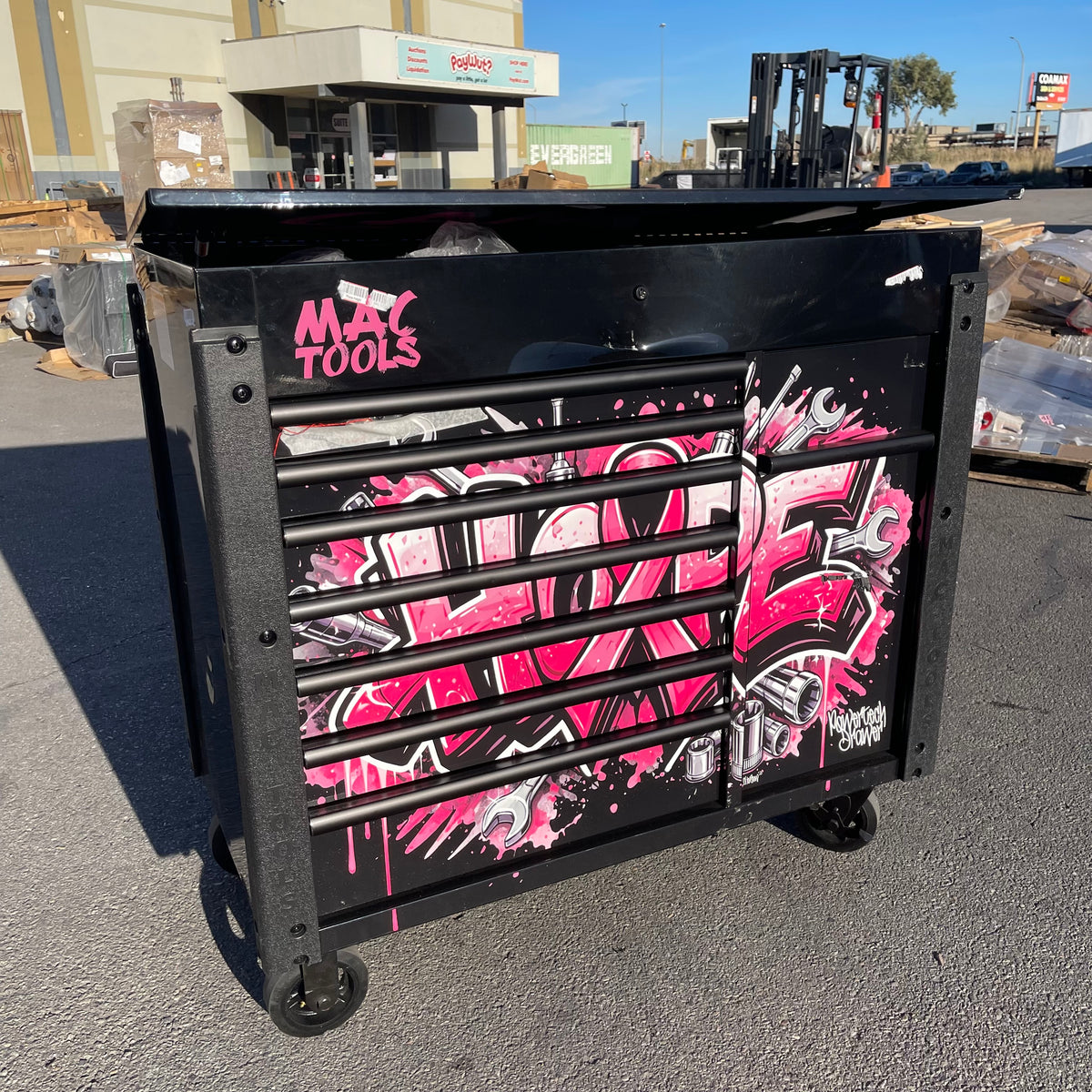 MAC TOOLS 7-Drawer Vertical Power Drawer Cart Black w/ Pink Cancer Awareness Decals