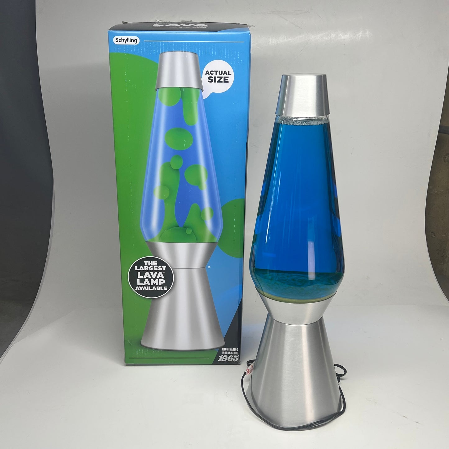 SCHYLING Grande Lava Lamp Soft Warm Light  27" Tall Yellow/Blue W/ Silver Base