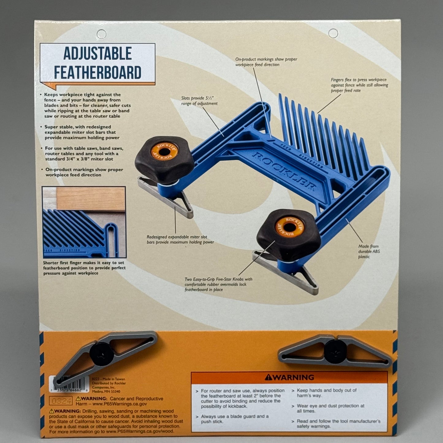 ROCKLER Adjustable Feather Board Expandable 5-1/2'' Adjustment Range Blue 64662