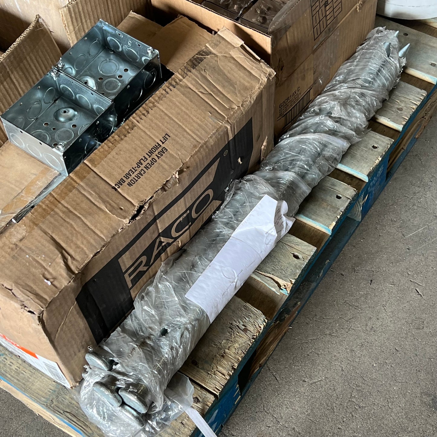 ZA@ Pallet of MIXED Golf Cart Hardware, Electrical Boxes, Blood Pressure Bands, Large Steel Spikes & More!!!!! (AS-IS)