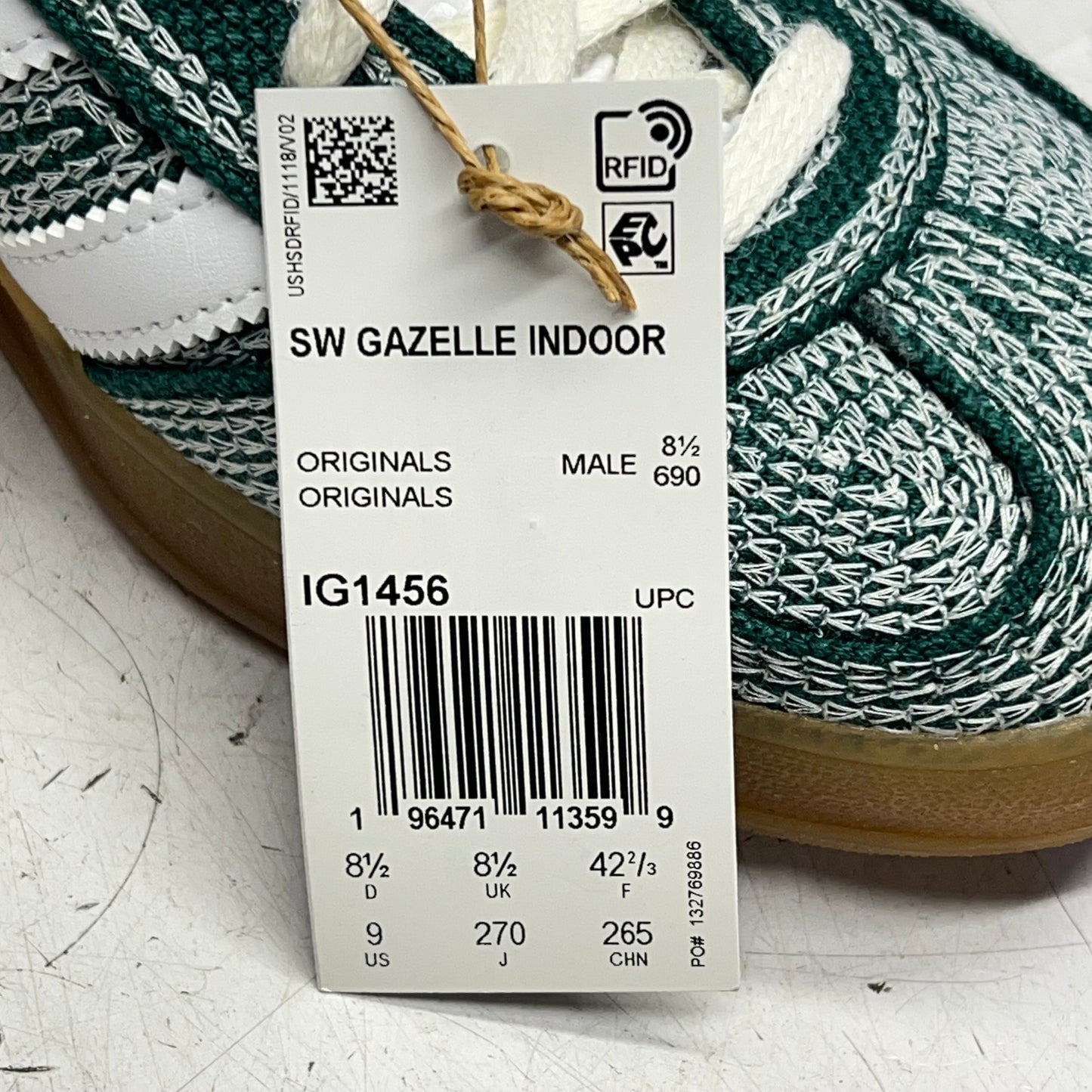 ADIDAS Originals Gazelle Indoor Sneakers W/ Bag Men's Sz 9 Dark Green IG1456