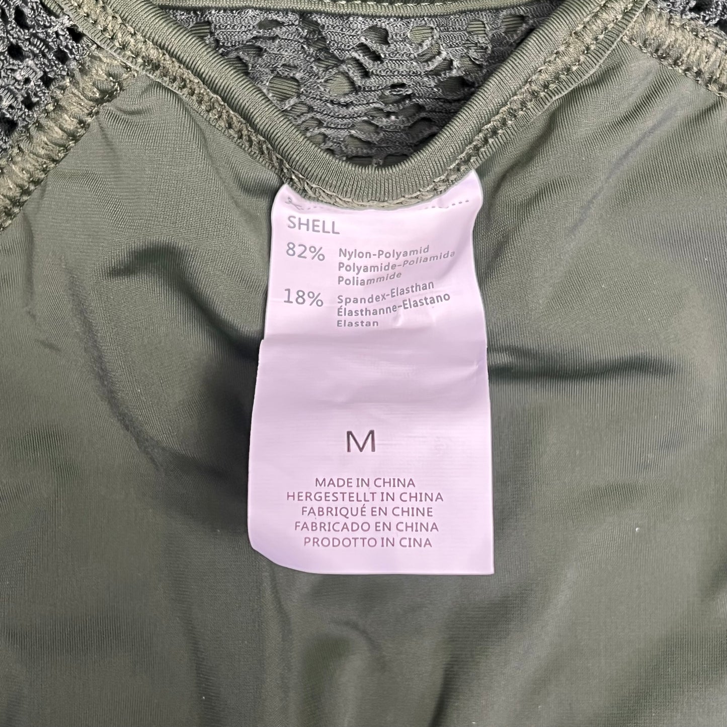 CHARMO Solid Cross Plunge Crochet One Piece Swimsuit Women's Sz M Olive Green