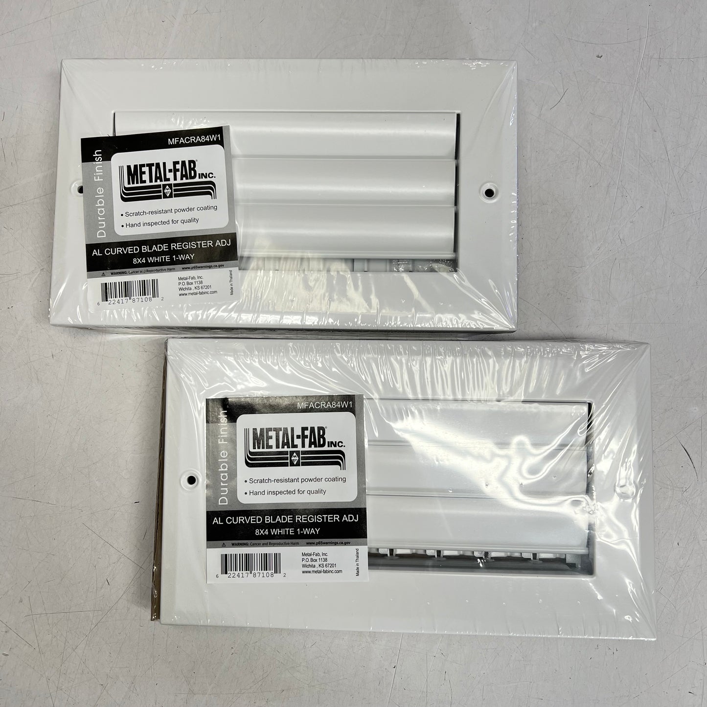 METAL-FAB (2 PACK) 1-way Adjustable Curved Blade Register 8"x4" White MFACRA84W1