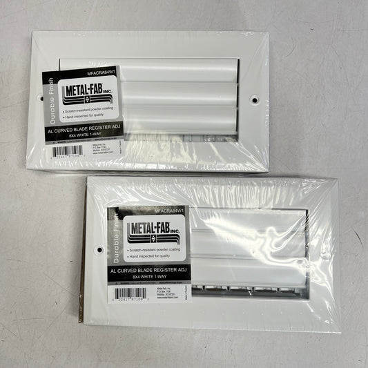 METAL-FAB (2 PACK) 1-way Adjustable Curved Blade Register 8"x4" White MFACRA84W1