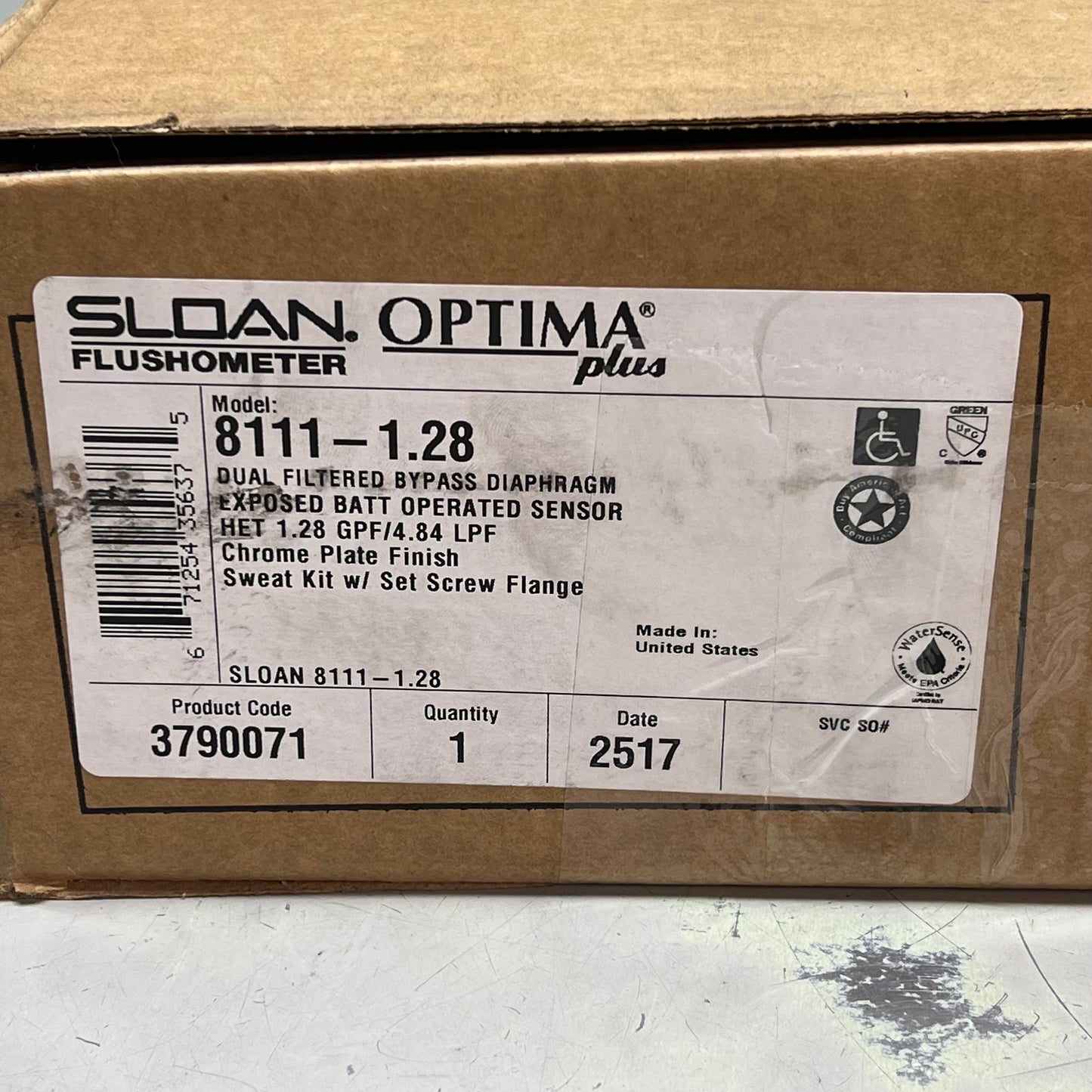 SLOAN OPTIMA PLUS Battery Powered Sensor Activated Flushometer Chrome 8111-1.28