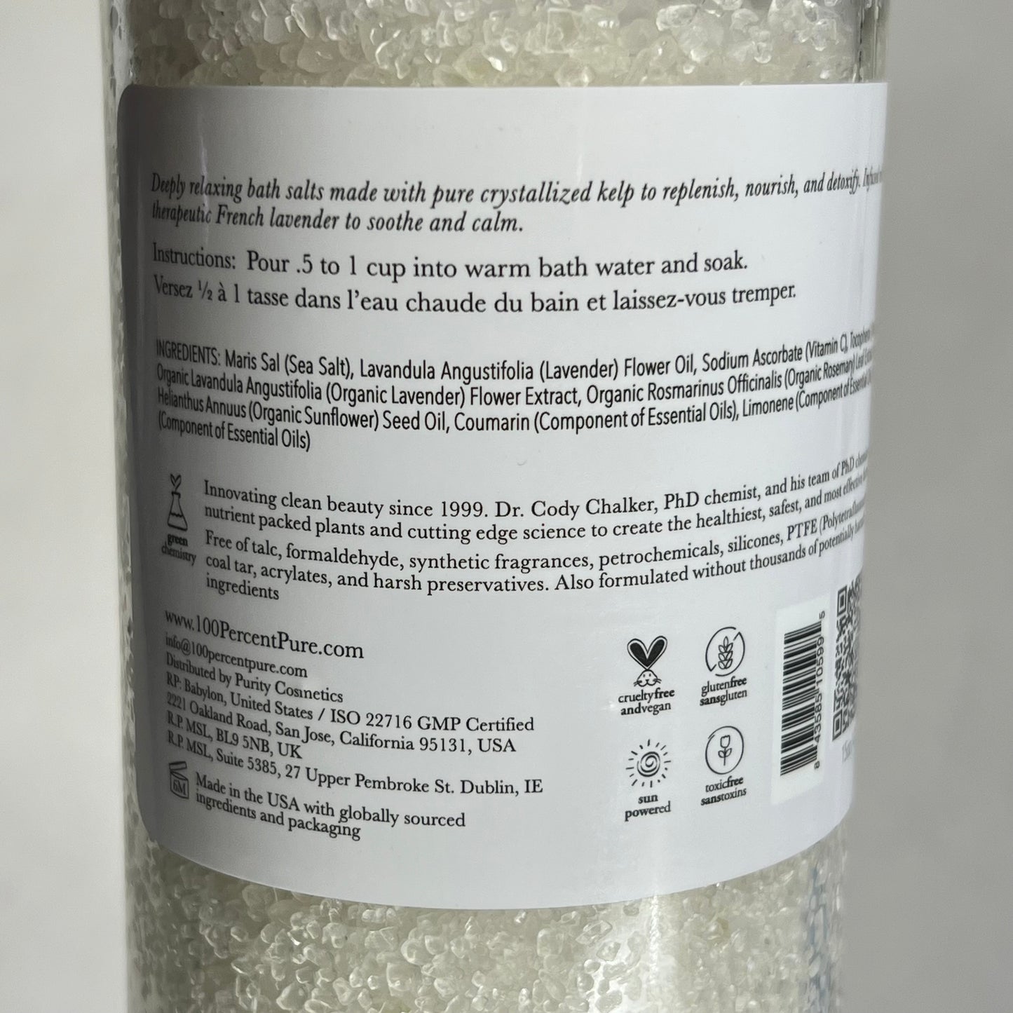 100% PURE Lavender Sea Therapy Bath In Glass Jar Natural & Vegan 15 Oz White