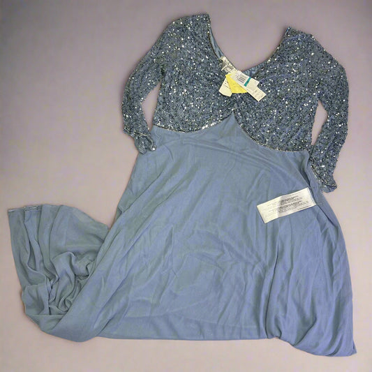JKARA V-Neck Beaded Long Sleeve Dress Women's Sz 16 Dusty Blue 5206DB