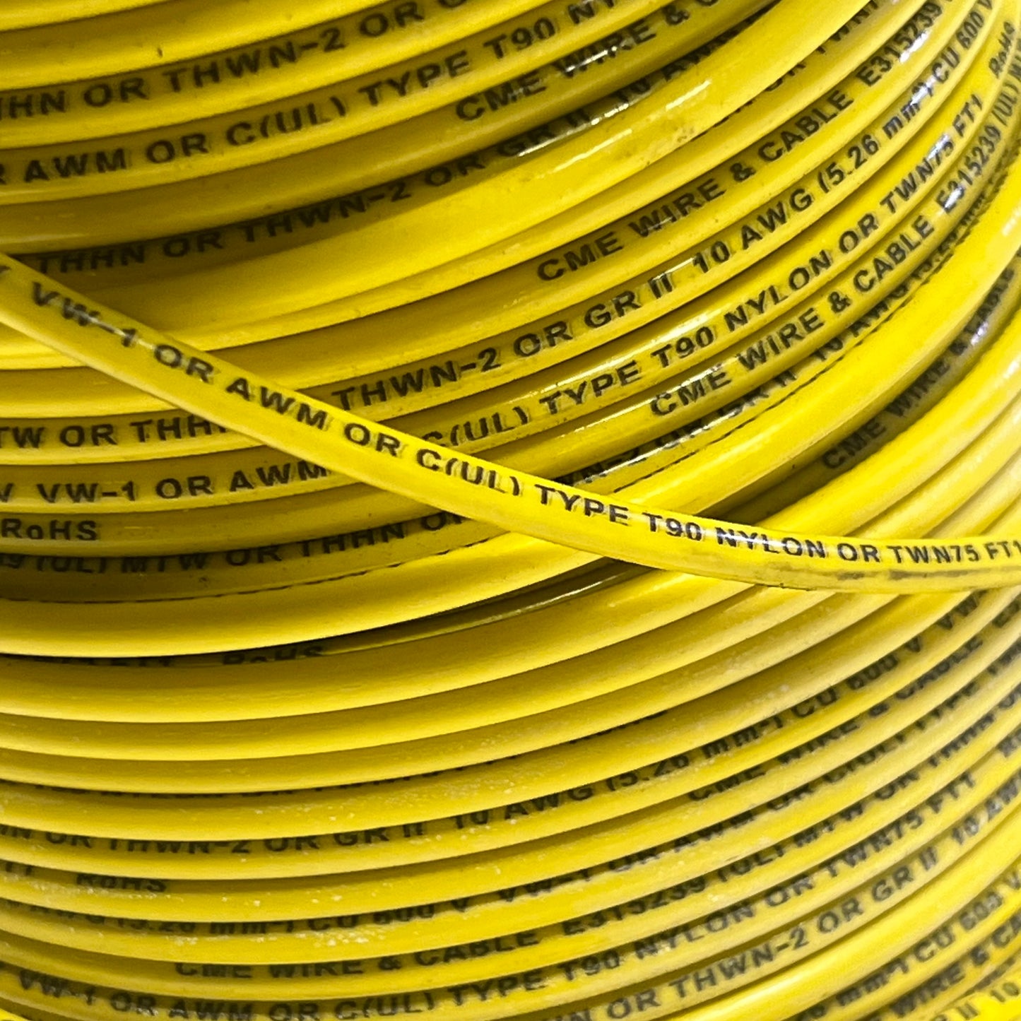 CME Wire & Cable Coated Copper Thhn 10 Str 10 AWG 500' Yellow E315239