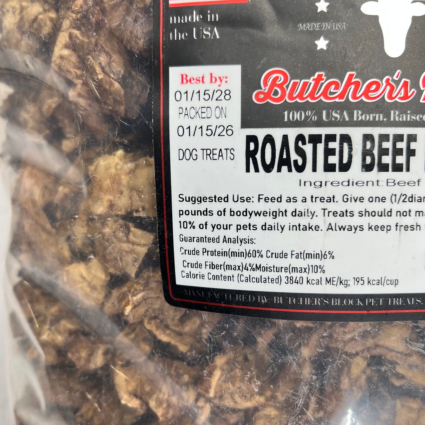 BUTCHERS PRIME High In Protein Roasted Beef Lung Tips Dog Treats 2.5lbs BB 01/26